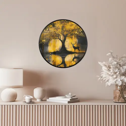 Boom - Verflook - Hert - Natuur - Goud Fotolijst rond zonder passe partout klein -sfeer3
