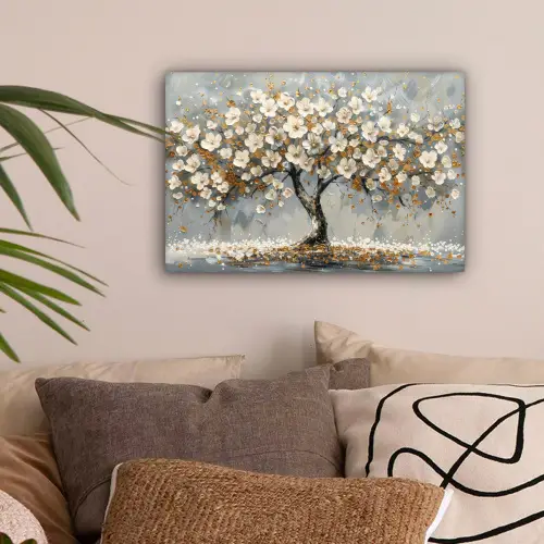 Boom - Bloemen - Wit - Natuur - Kunst canvas 2cm klein -sfeer1