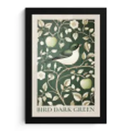Groen - Vogel  - Bloemen fotolijst zwart zonder passe partout klein -3d