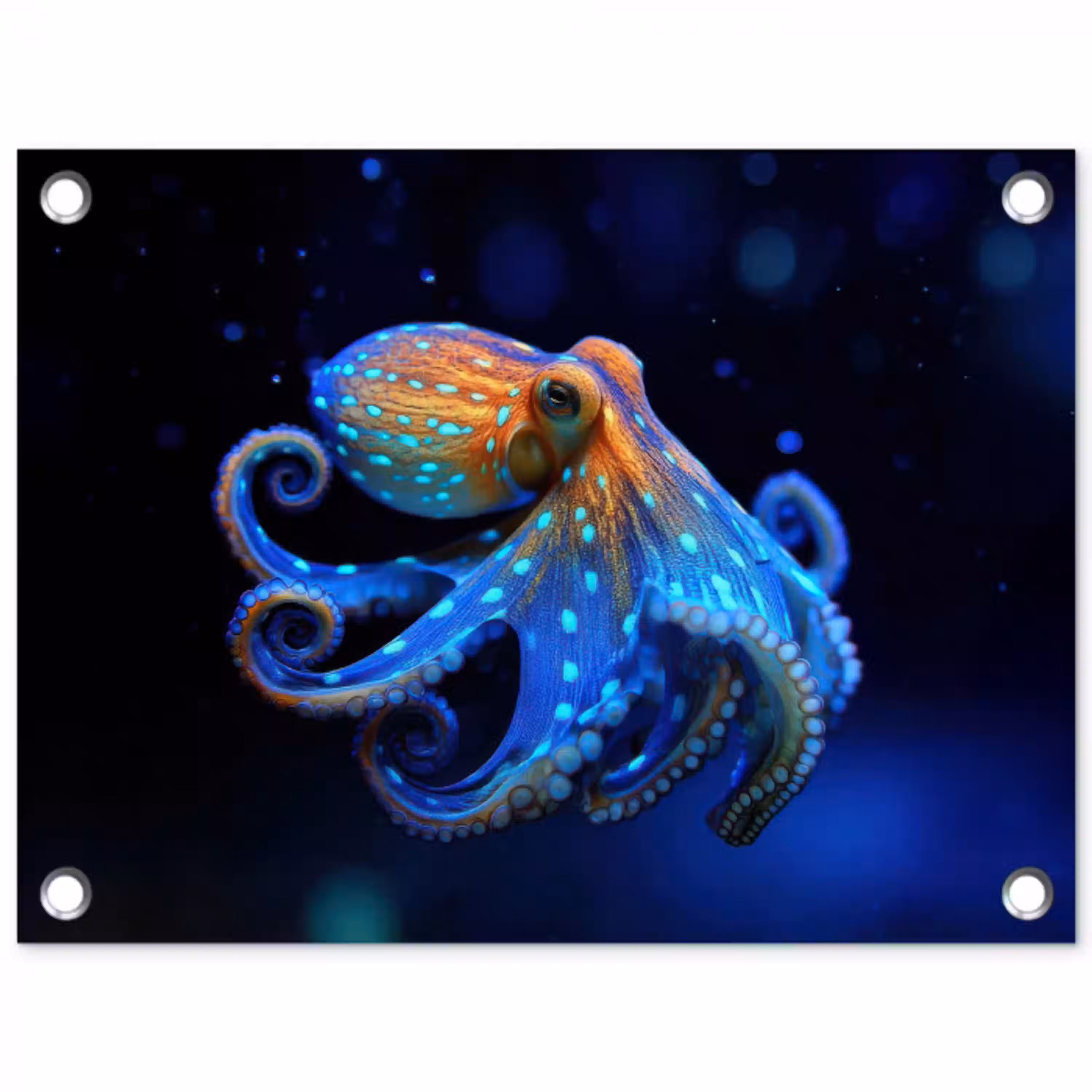 Octopus - Stippen - Blauw - Zee tuinposter los doek klein -3d