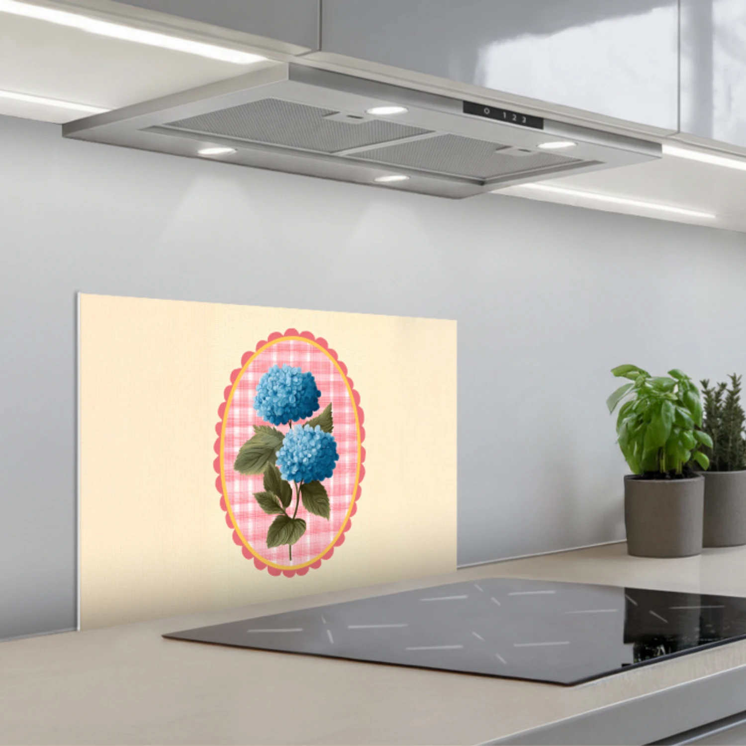 Bloemen - Blauw - Lijst - Bladeren keuken achterwand spatscherm klein -3d_schuin