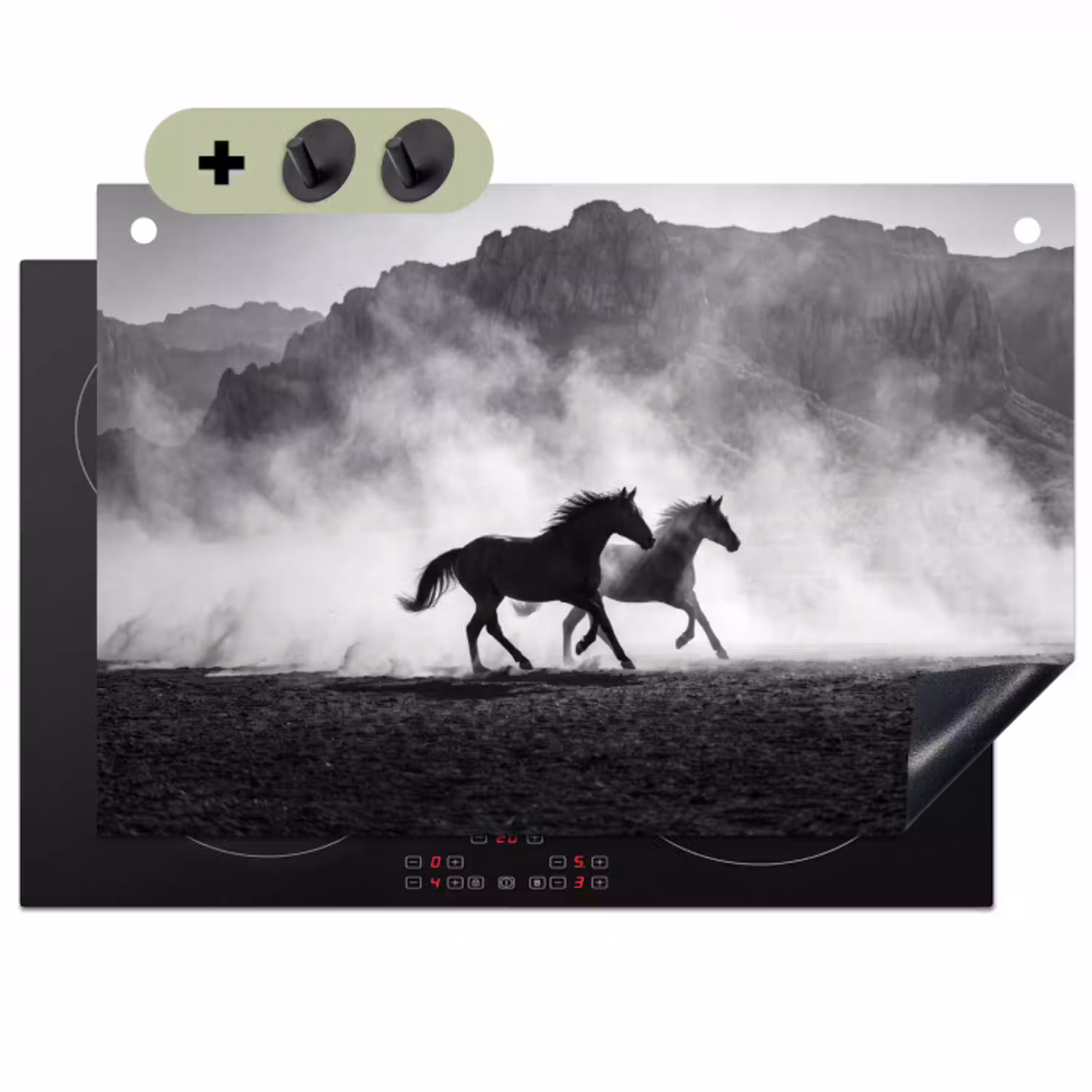 Paard - Ren - Stof - Zwart-wit - Dieren Inductie beschemer met haakjes klein -3d