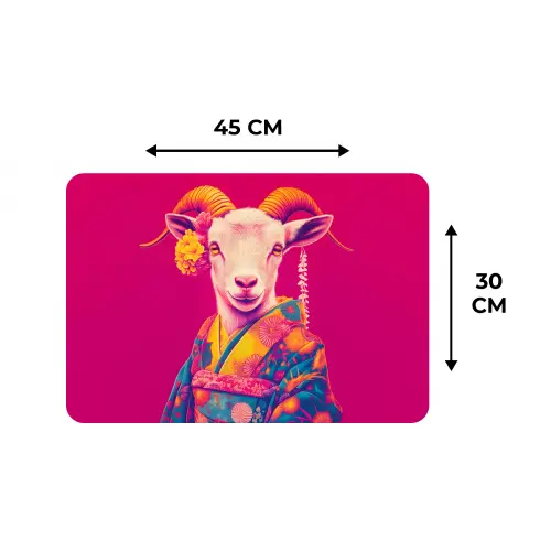 Geit - Hoorns - Kimono - Kleurrijk Placemat vinyl groot -specs