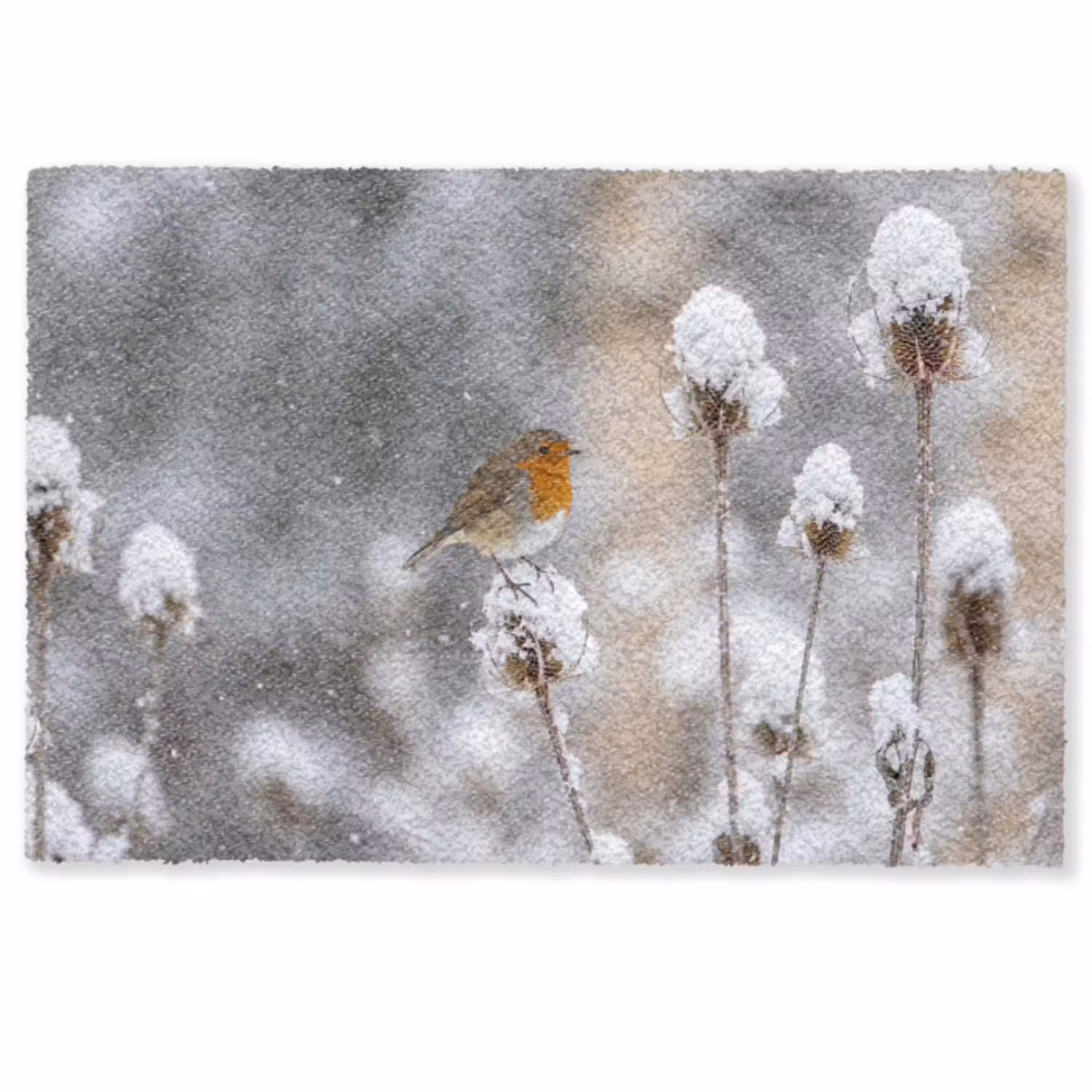 Roodborstje - Gedroogde bloem - Sneeuw - Winter - Vertederend Deurmat klein -zkaufland3d