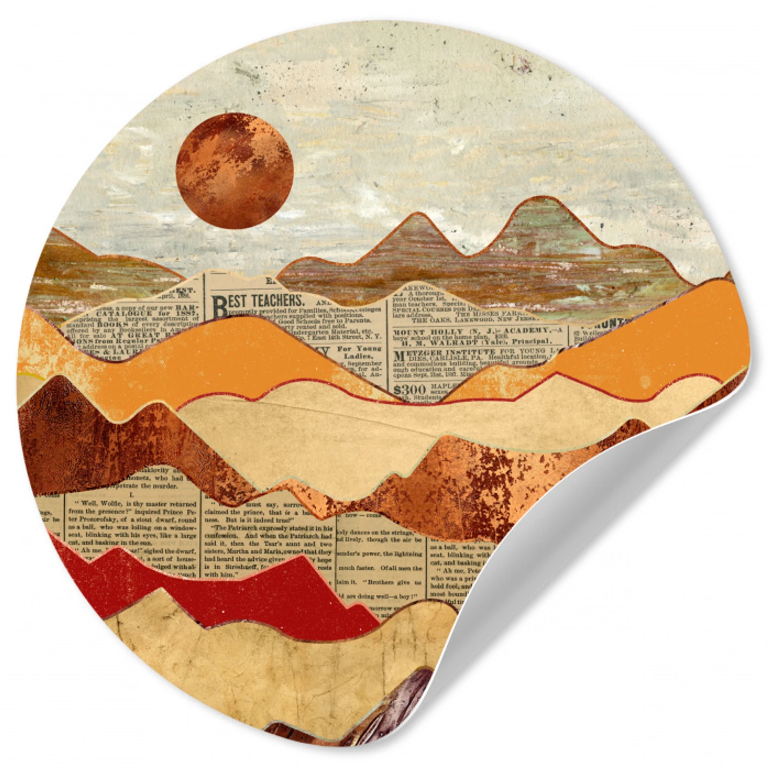 Vintage - Krant - Brons - Abstract - Landschap - Kleuren Wandcirkel behangsticker klein -3d