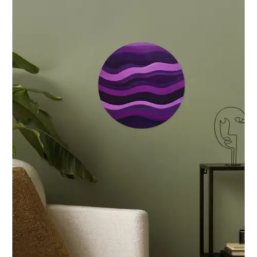 Lijnen - Golven - Paars - Abstract Wandcirkel behangsticker klein -sfeer2