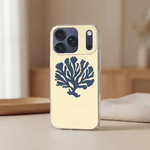 Blauw koraal - Vertakkingen - Beige Telefoonhoesje iPhone 17 Pro klein -sfeer2