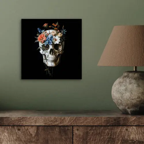 Bloemen - Schedel - Kleurrijk aluminium wit klein -sfeer2
