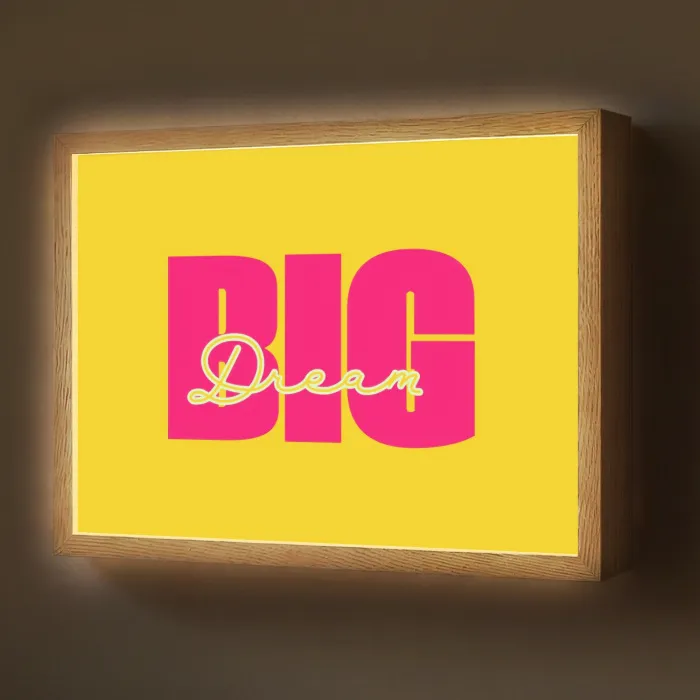 Dream big - Geel - Roze Light Box met batterij (Wandlamp) middel -z3d_website