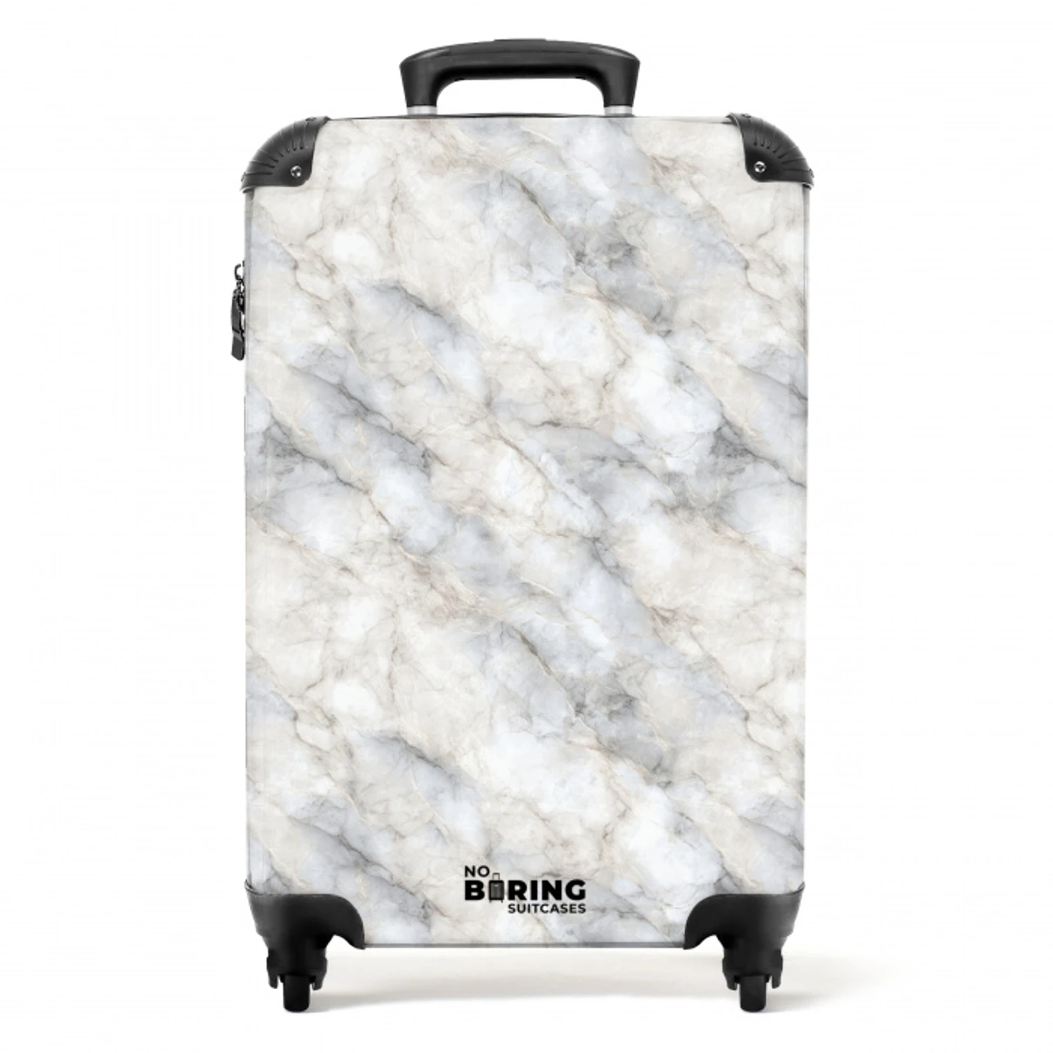 Grijs - Marmer - Gedetailleerd NBS - Handbagage koffer - Volwassenen Unisex middel -productfoto_recht