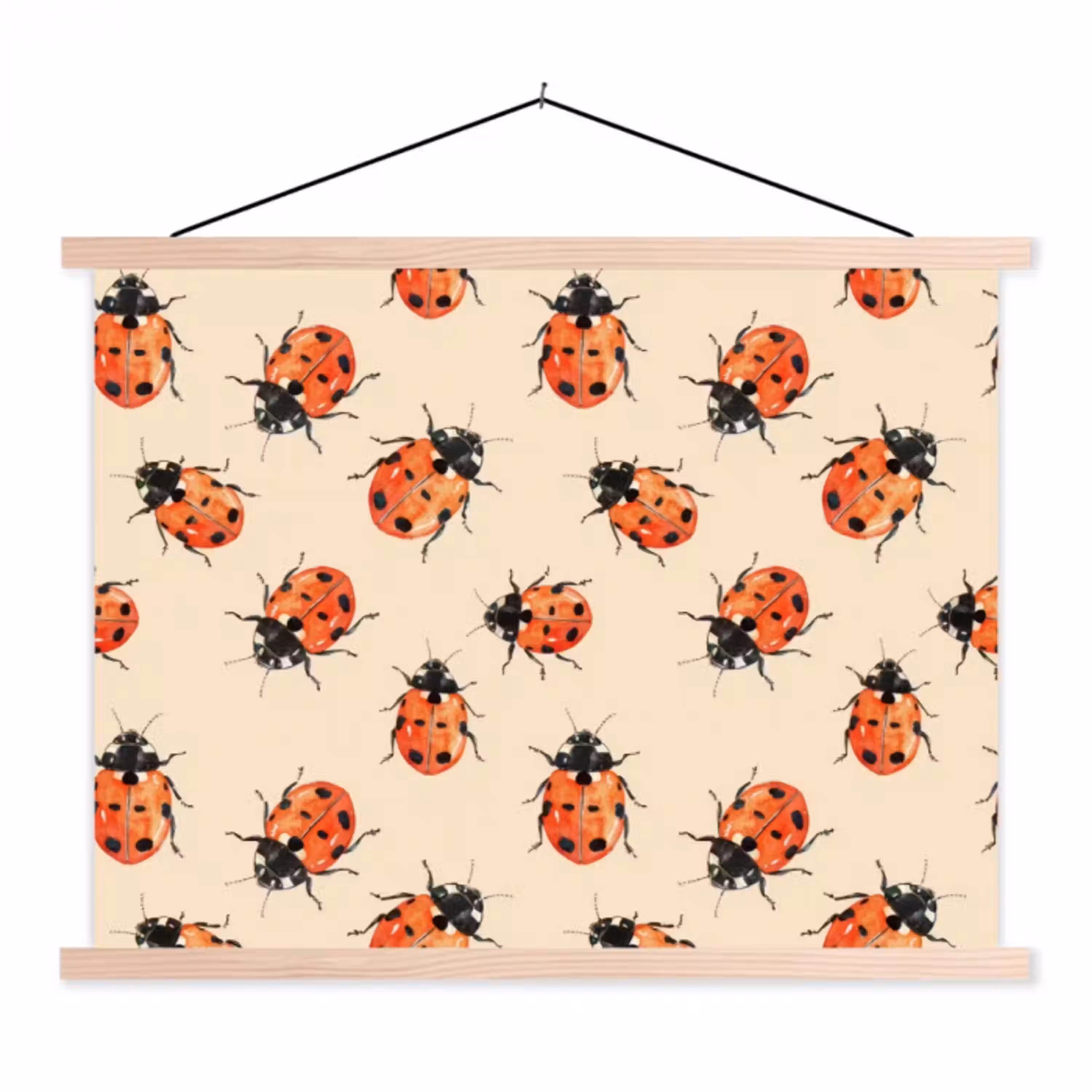 Lieveheersbeestjes - Patroon - Rood textielposter latten blank klein 122 -3d