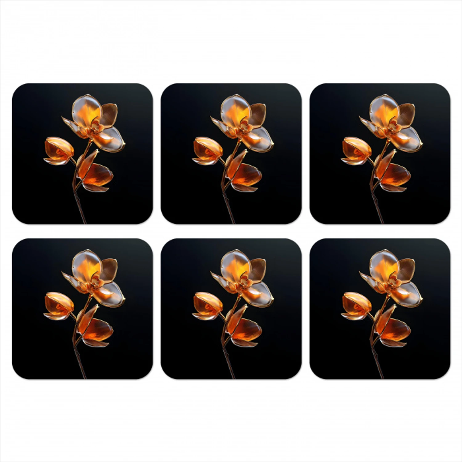 Bloem - Orchidee - Oranje onderzetter kurk middel -3d