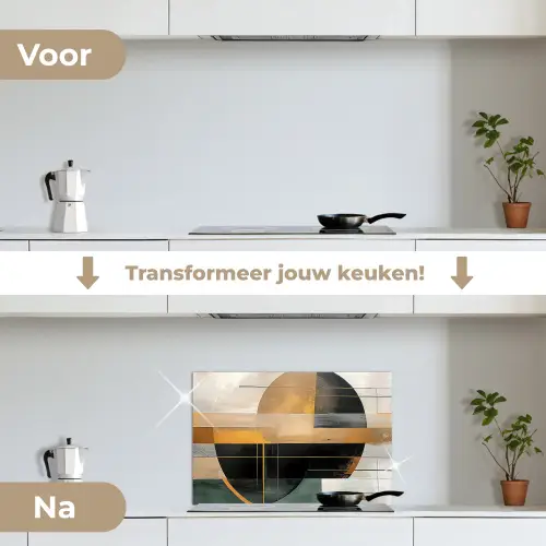 Abstract - Goud - Brons - Groen - Vormen - Modern keuken achterwand spatscherm klein -voor_na_NL