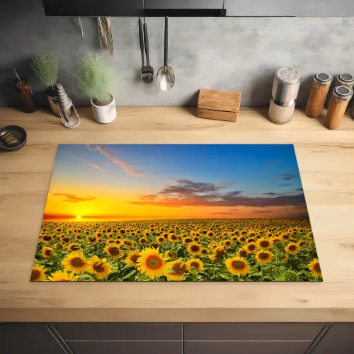 Bloemen - Zonnebloem - Zonsondergang - Nacht - Oranje Inductie beschermer vinyl 3mm klein -sfeer5