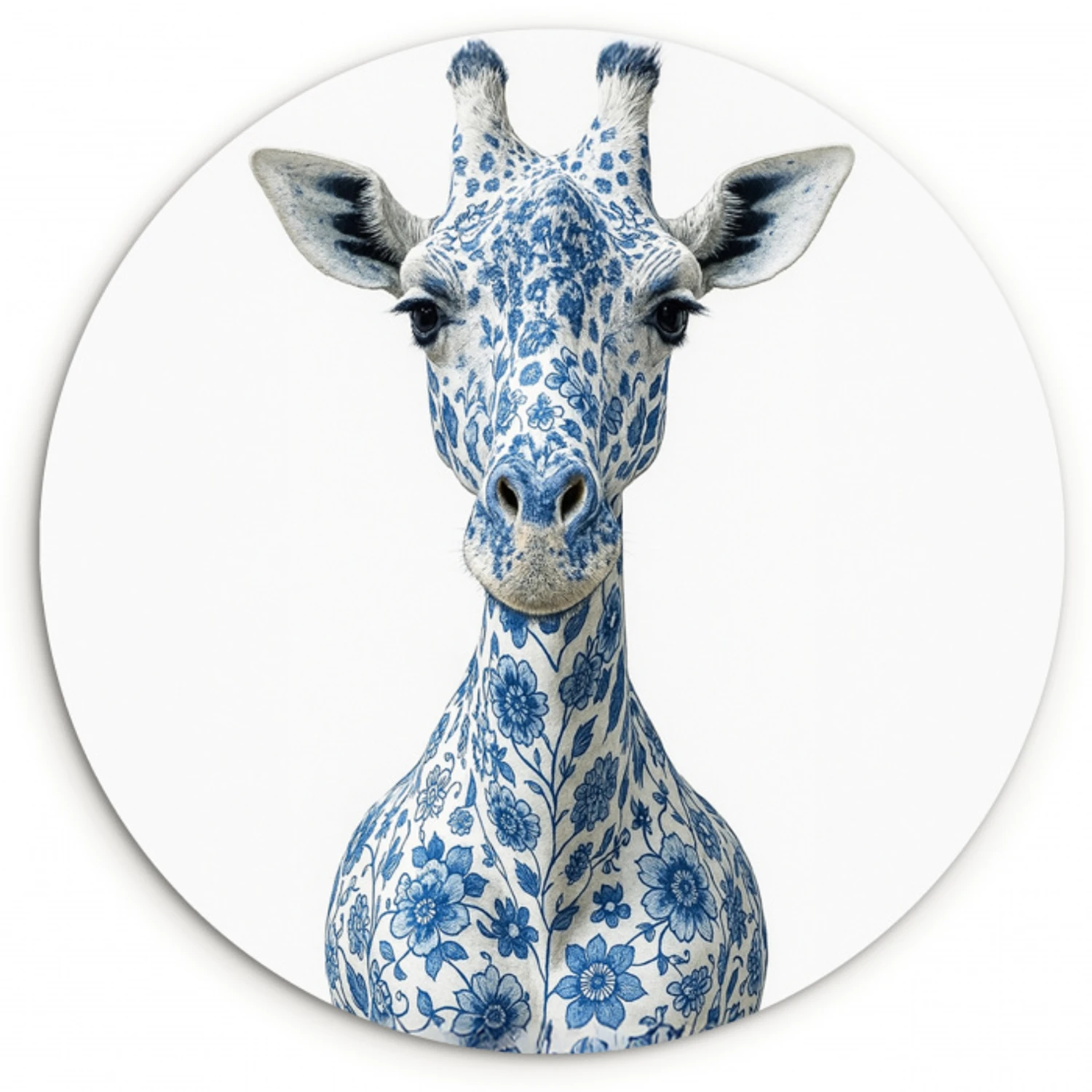 Giraffe - Delfts blauw - Dieren - Minimalistisch Wandcirkel kunststof plaat 5mm dik klein -3d