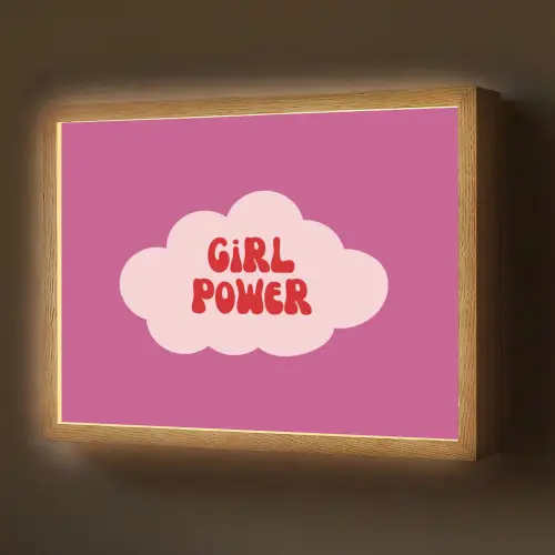 Girl power - Wolk - Roze Light Box met batterij (Wandlamp) middel -z3d_website