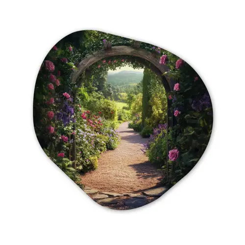 Doorkijk - Bloemen - Natuur - Rozenboog Wandcirkel Organisch Aluminium middel -3d