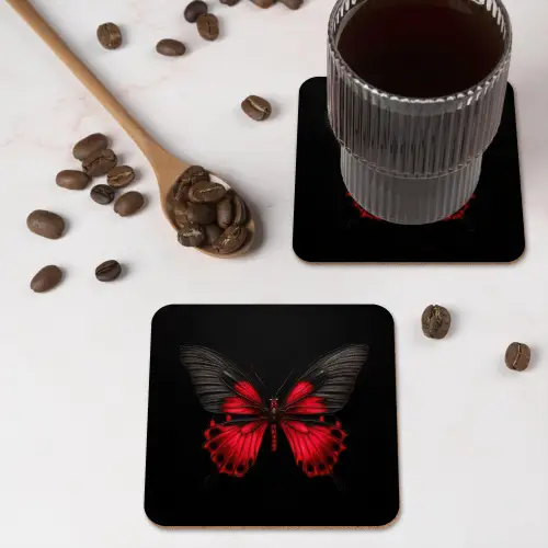 Vlinder - Rood - Contrast onderzetter kurk middel -sfeer2