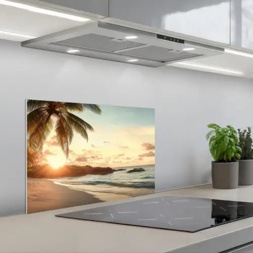 Strand - Palmbomen - Oceaan - Zonsondergang keuken achterwand spatscherm klein -3d_schuin