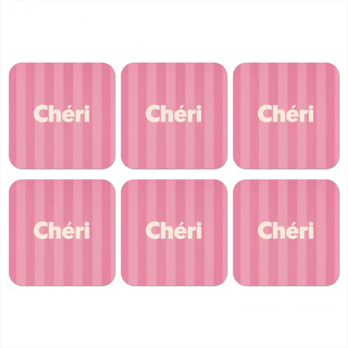 Gestreept - Roze - Chéri onderzetter kurk middel -3d
