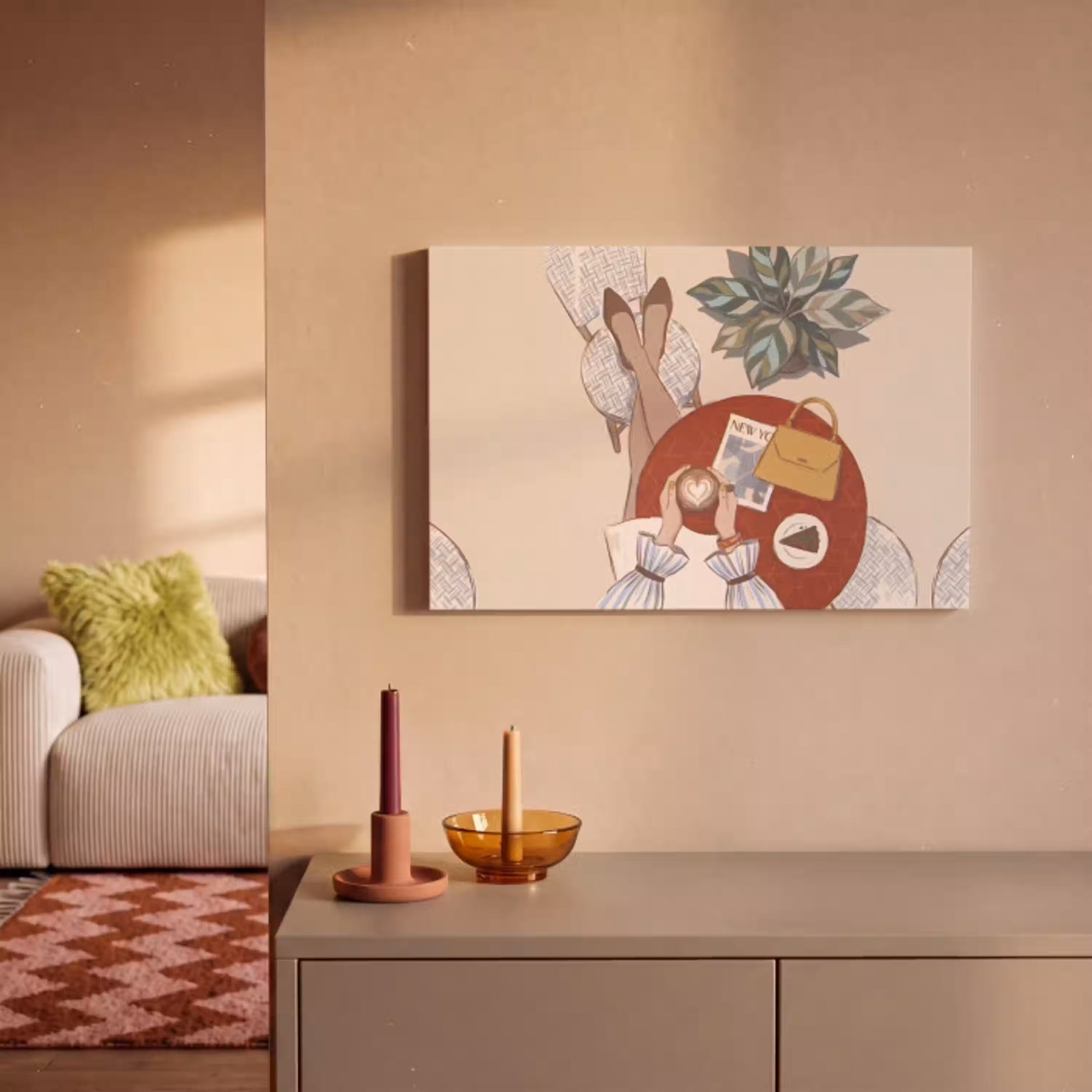 Mensen - Cafe - Koffie - Stadsleven - Modern canvas 2cm klein -sfeer1