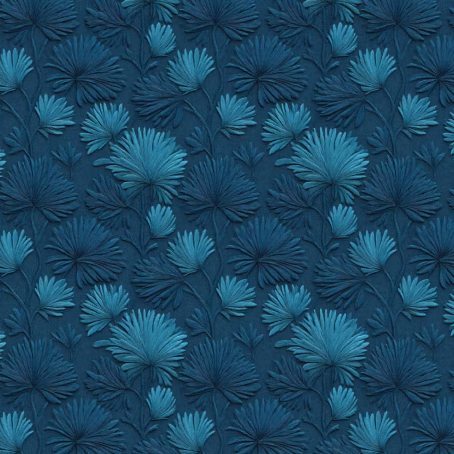 Behang - Bladeren - Reliëf - Patroon - Oceaanblauw - Modern