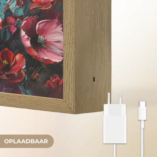 Klaprozen - Roze - Bloemen - Botanisch - Kunst Light Box met batterij (Wandlamp) middel -USP_websiteoplaadbaarNL