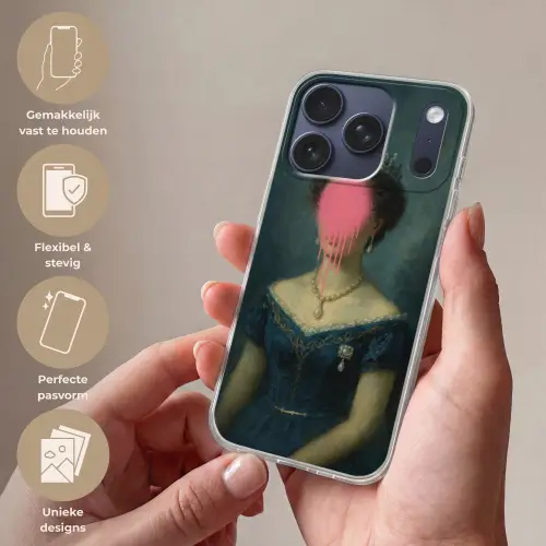 Kroon - Roze druipend verf - Portret Telefoonhoesje iPhone 17 Pro klein -sfeer3_NL