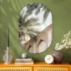 Gebouw - Palmbomen - Beige - Zon Wandcirkel Ovaal Glas middel -sfeer2
