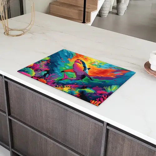 Haai - Koraalrif - Abstract - Kleurrijk Inductie beschermer vinyl 3mm klein -sfeer8