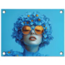 Vrouw - Bloem - Blauw - Modern - Bril - Portret tuinposter los doek klein -3d