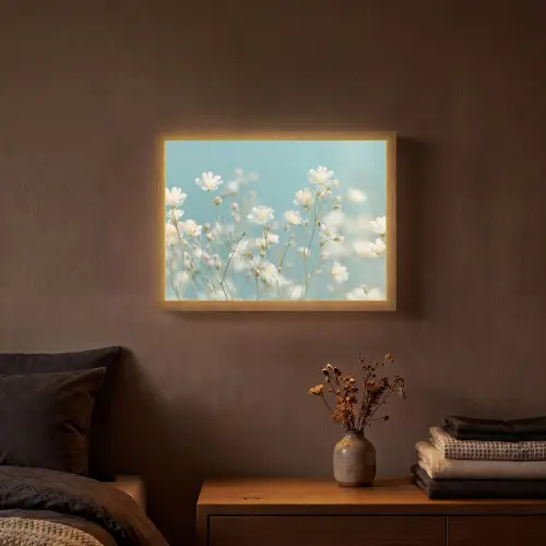 Stengels - Bloemen - Lucht - Wit Light Box met batterij (Wandlamp) middel -sfeer4