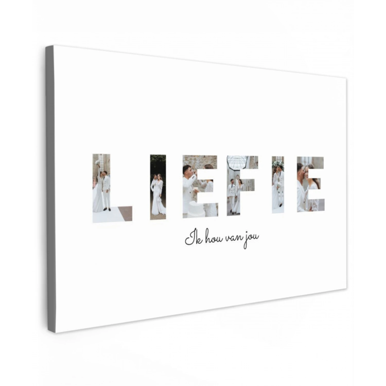 Liefie - Lettercollage Tuinposter op houten frame 2 cm dik klein -3d