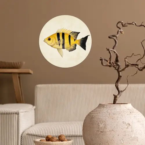Geel - Vis - Strepen - Tropisch Wandcirkel behangsticker klein -sfeer1