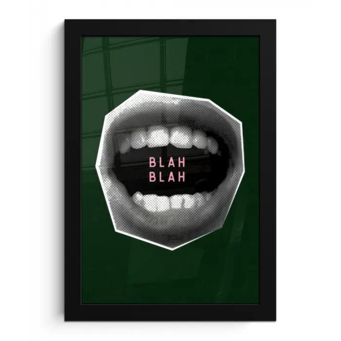 Mond - Groen - Illustratie - BLAH BLAH fotolijst zwart zonder passe partout klein -3d