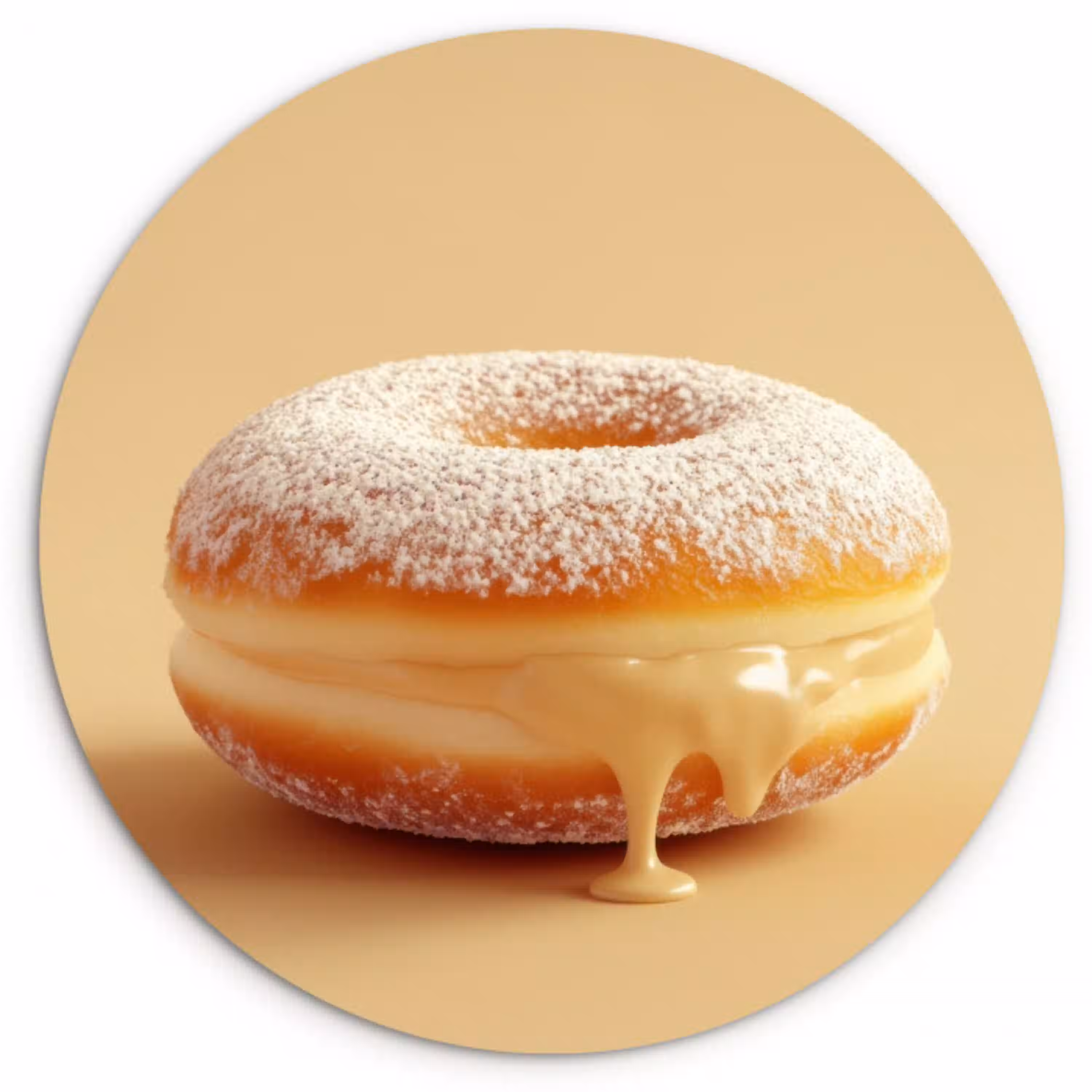 Donut - Romig - Poedersuiker - Beige Wandcirkel kunststof plaat 5mm dik klein -3d