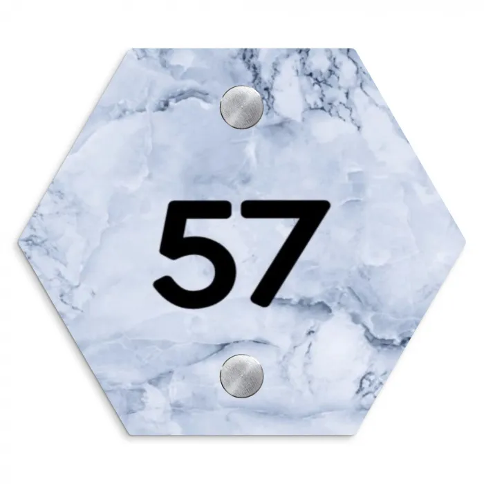 Blauw marmer - Traditioneel Naambord Hexagon klein -3d