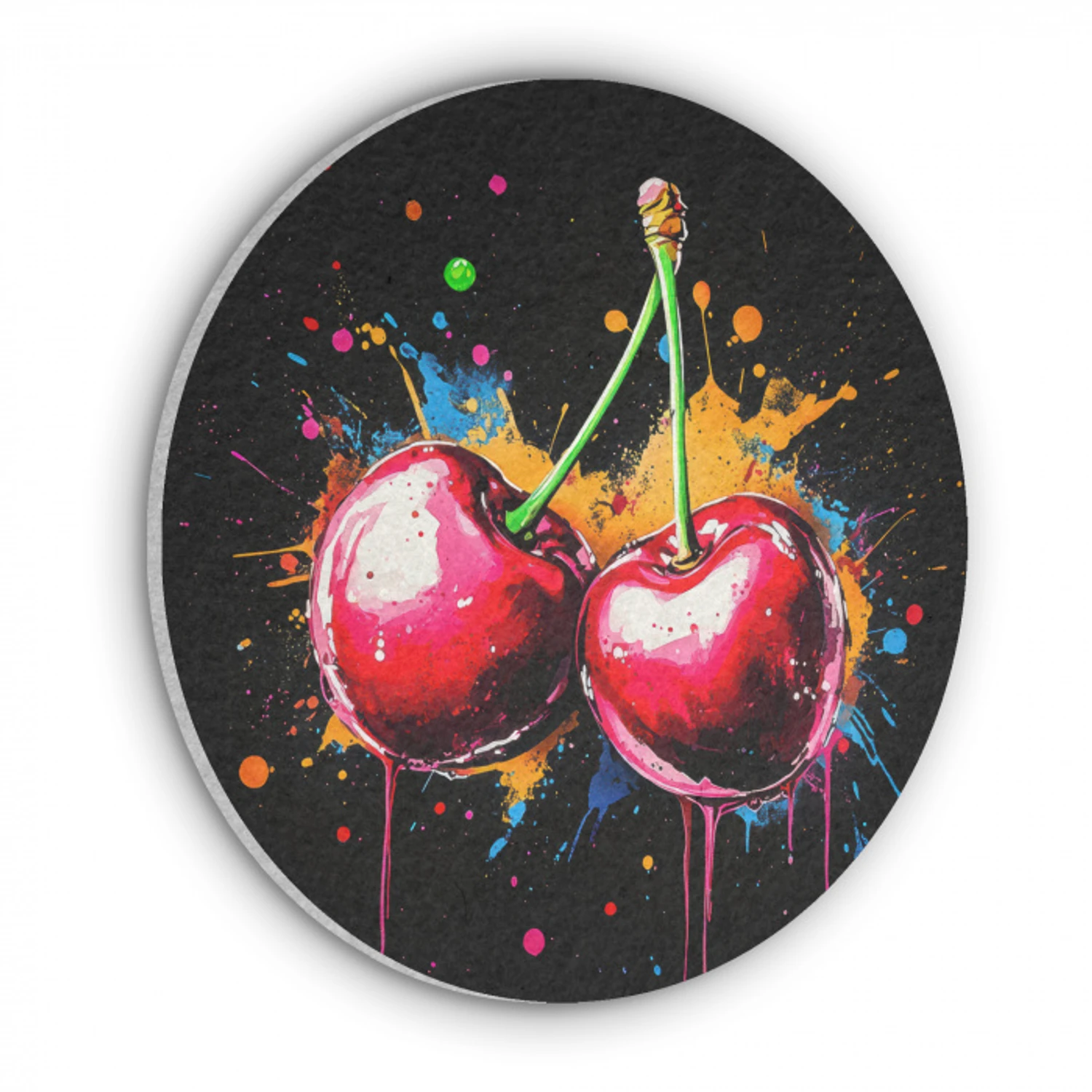 Kersen - Fruit - Graffiti - Verf - Abstract - Modern - Kleurrijk Akoestische PET Vilt - Rond klein -3d