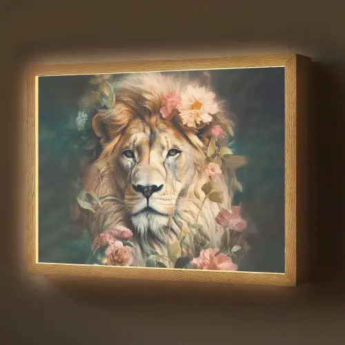 Leeuw - Leeuwenkop - Wilde dieren - Bloemen Light Box met batterij (Wandlamp) middel -z3d_website