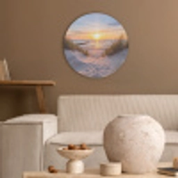 Strand - Zonsondergang - Natuur - Landschap Akoestische PET Vilt - Rond klein -sfeer1