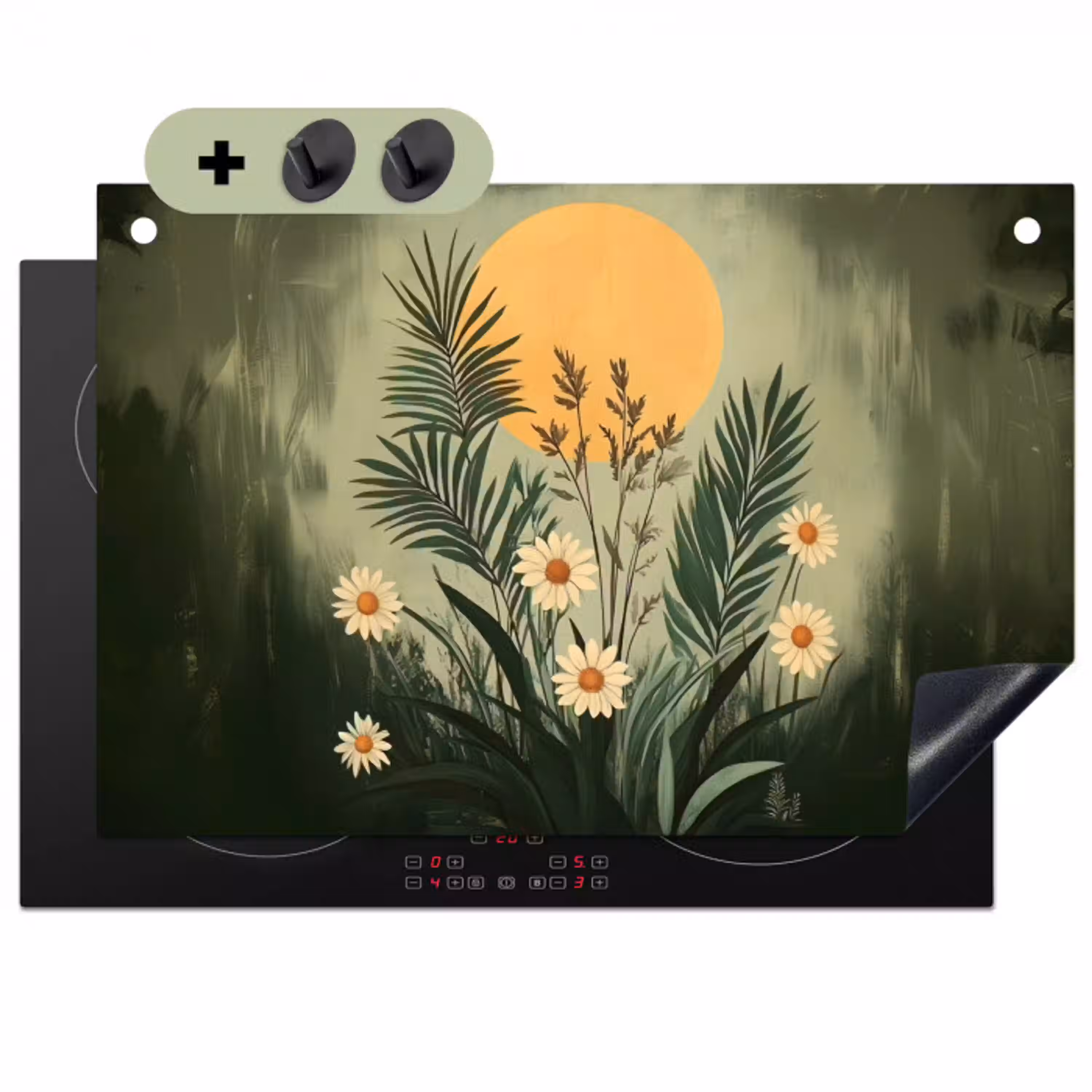 Bloemen - Bladeren - Zon - Groen Inductie beschemer met haakjes klein -3d