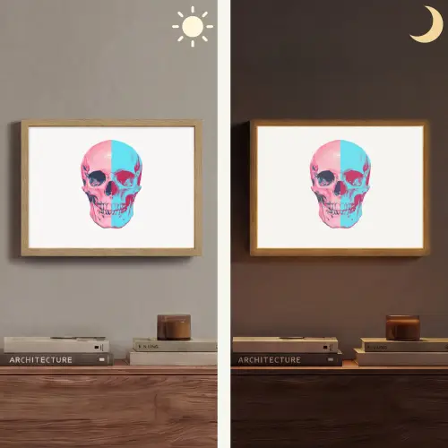 Schedel - Grafisch - Roze - Verdeeld Light Box met batterij (Wandlamp) middel -sfeer3