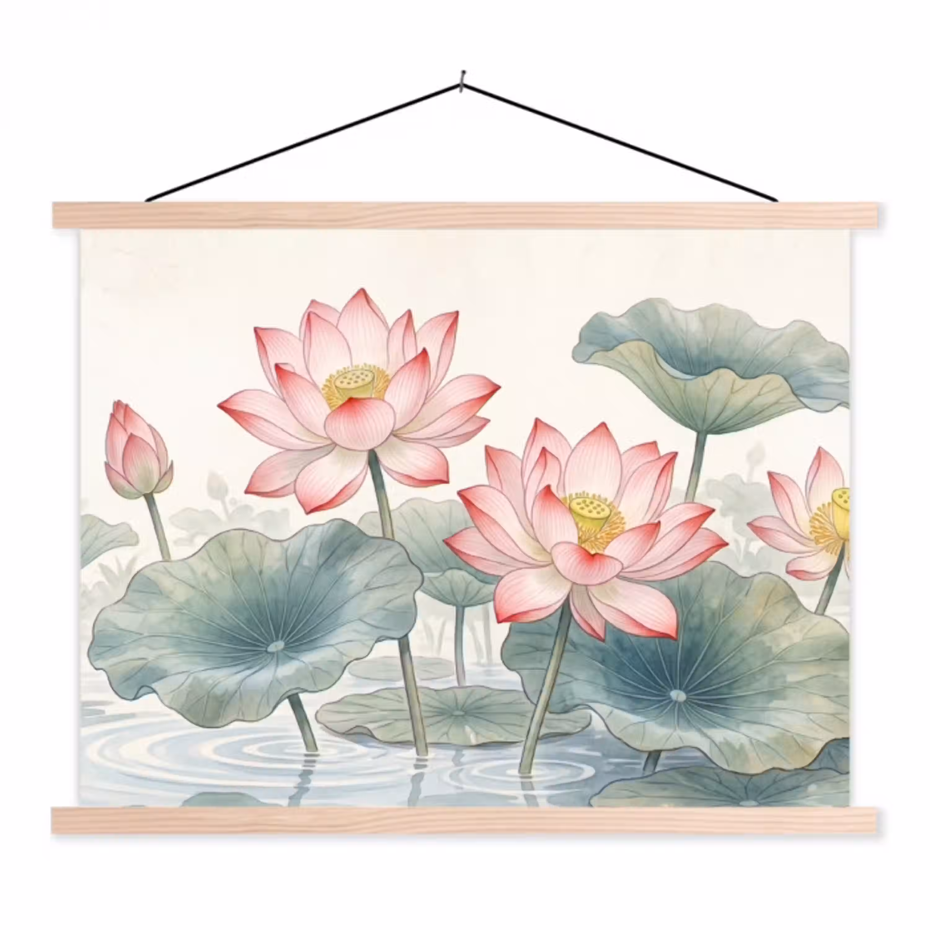 Aquarel - Lotusbloemen - Kleurrijk textielposter latten blank klein -3d