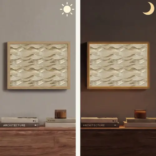 Golven - Patroon - Goud Light Box met batterij (Wandlamp) middel 907 -sfeer3