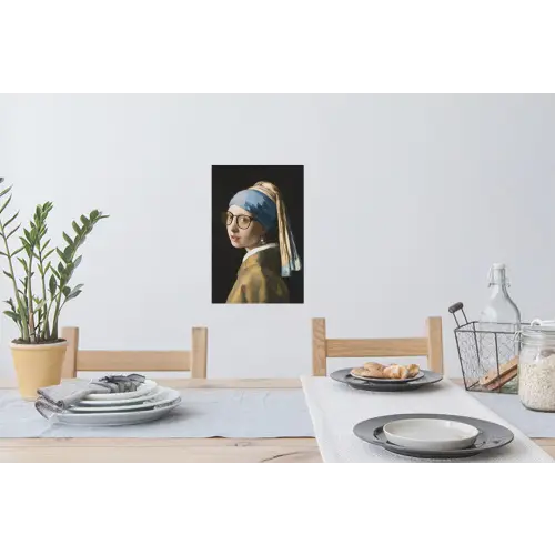 Meisje met de parel - Johannes Vermeer - Bril Muursticker klein -eettafel