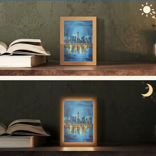Skyline Toronto - Water - Stadslichten - Toren Light Box met kabel (Tafellamp) klein -sfeer3