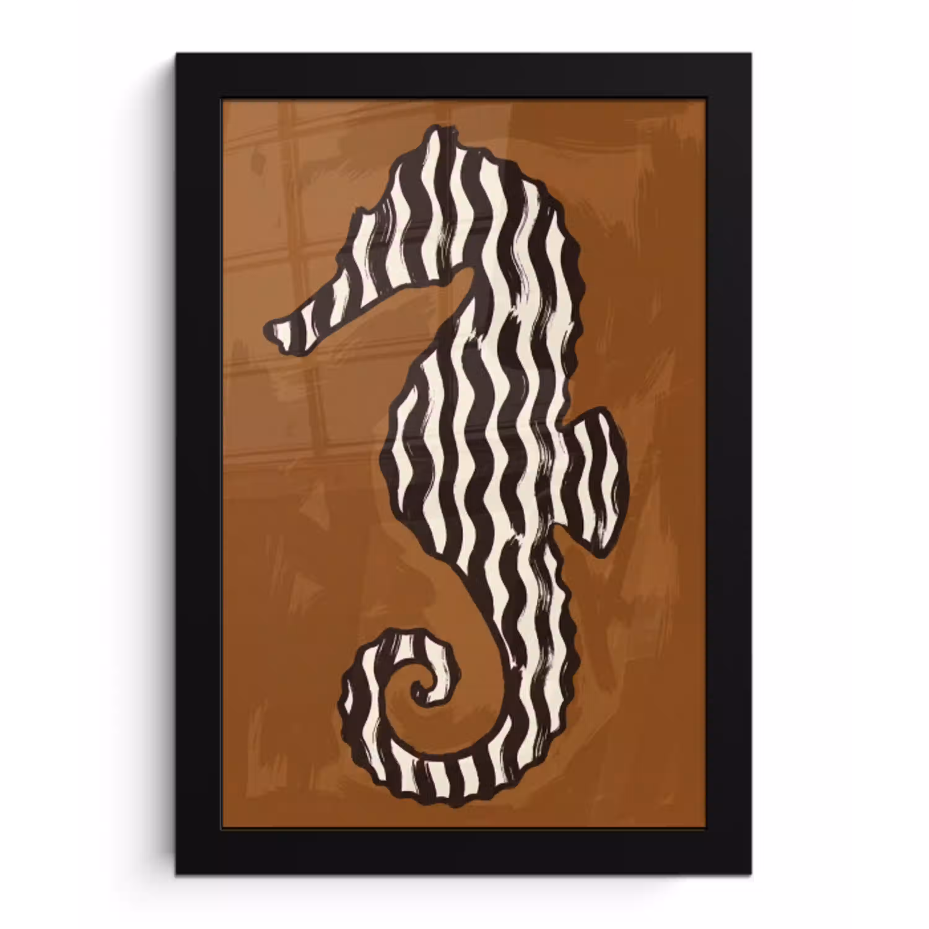 Dieren - Zeepaardje - Abstract - Bruin - Strepen fotolijst zwart zonder passe partout klein -3d