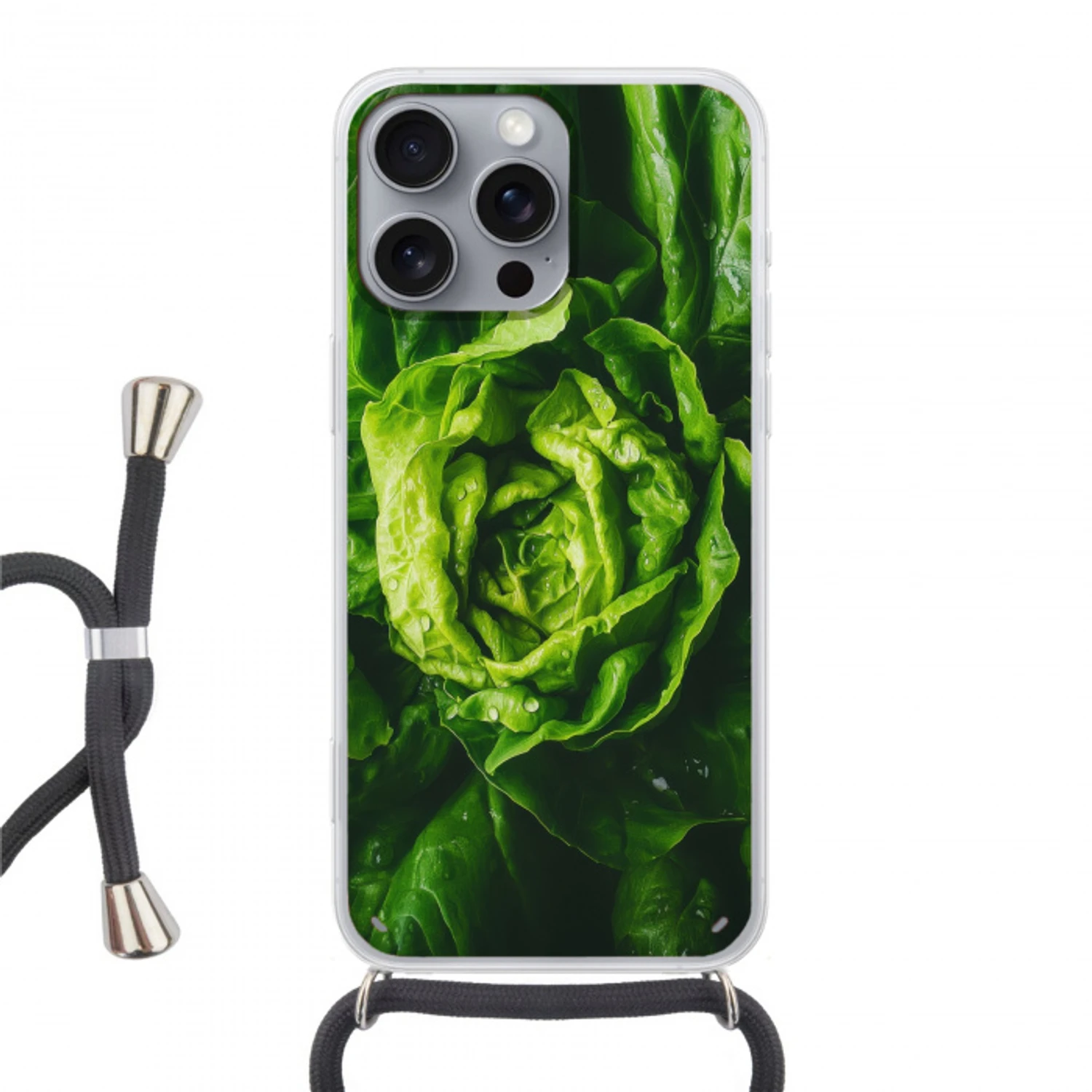 Groente - Sla - Groen Hoesje iPhone 16 Pro Max met koord klein -3d