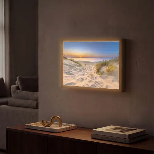 Duin - Zonsondergang - Horizon - Strand - Gras Light Box met batterij (Wandlamp) middel -sfeer1