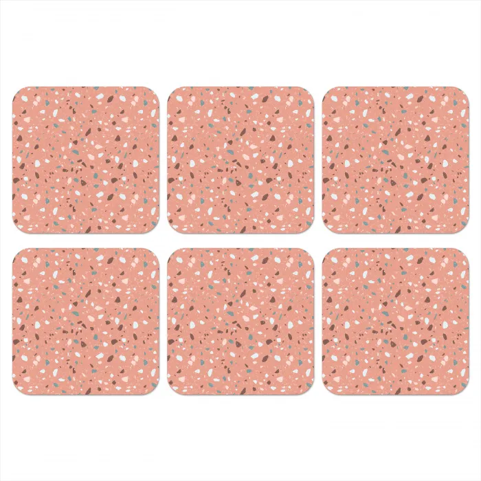 Terrazzo -  Patroon - Kleurrijk - Roze - Blauw onderzetter kurk middel 366 -3d